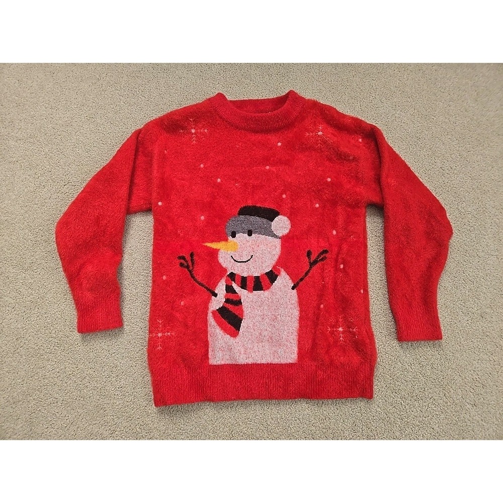 Adorable Sweetness Children's Red Sweater Snowman Thick Fluffy Warm‎